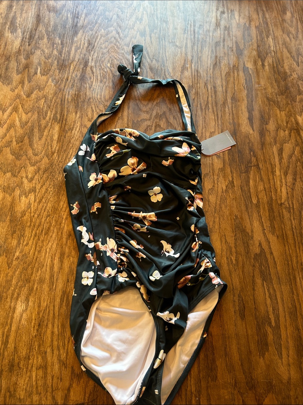 Floral Black Halter One-Piece Swimsuit